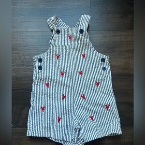 100% cotton Striped Kids Overalls with Red lobster Accents